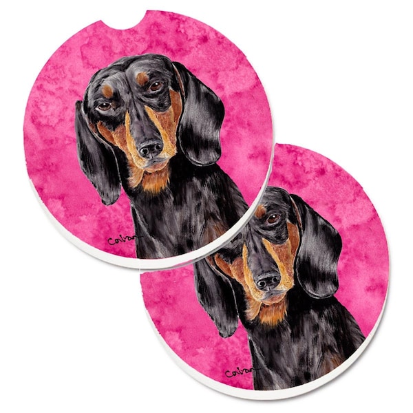 Carolines Treasures Pink Dachshund Set of 2 Cup Holder Car Coaster SC9139PKCARC - main